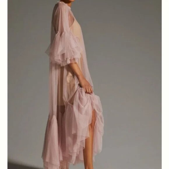 NWT Anthropologie Maeve Glamorous Tulle Maxi in Dusty Rose Pink Sheer Dress O/S - Picture 3 of 9